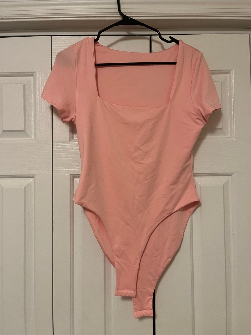 Pink Square Neck Short Sleeve Bodysuit